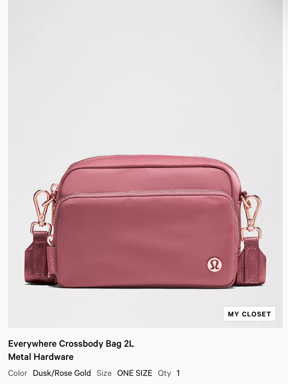 NWT lululemon Everywhere Crossbody Bag 2L- Dusk Pink/Rose Gold HW. Sold Out!